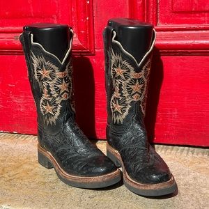 Lucchesee 2000 Ostrich Cowboy Boots Stars 6.5 black leather quill exotic skin